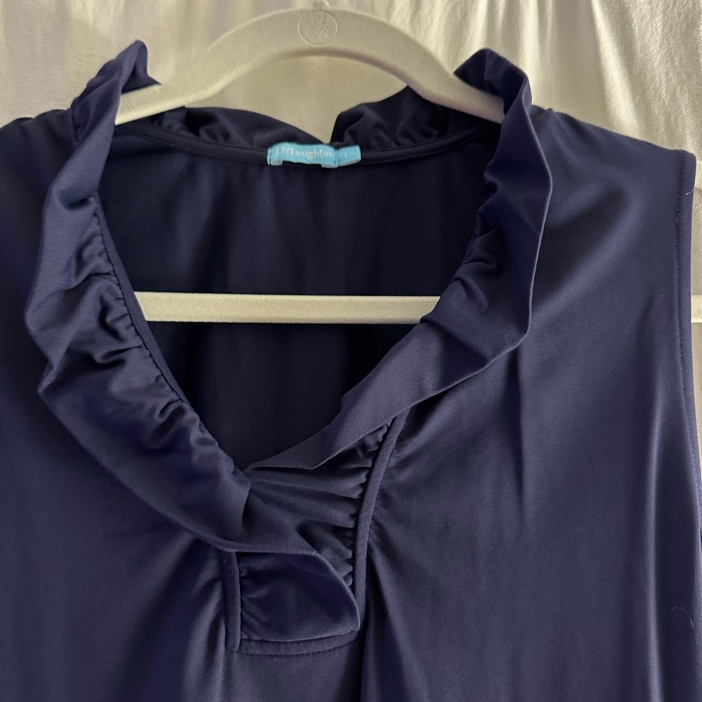 J McLaughlin Navy Sleeveless Ruffle Too - Picture 3 of 3